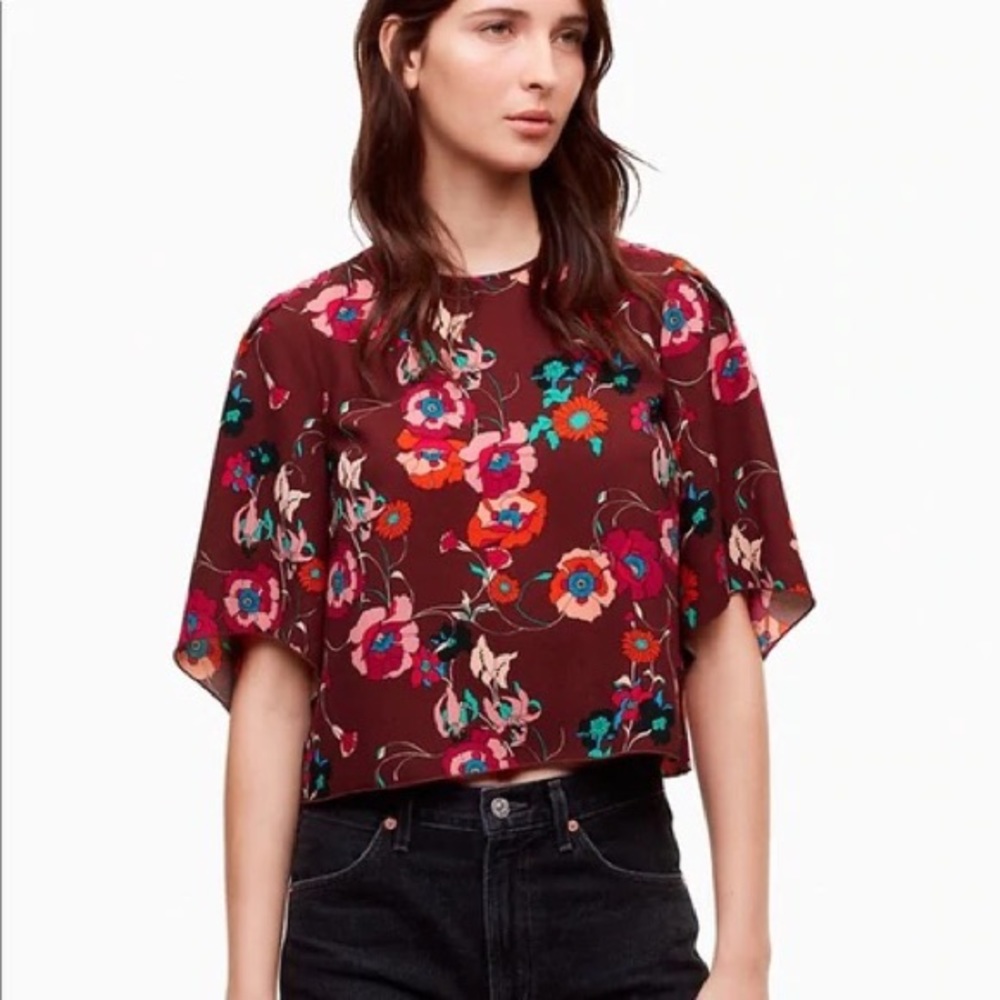 Aritzia | Wilfred | Cambrai Floral Blouse — Burgundy/Fuchsia/Turquoise | Small